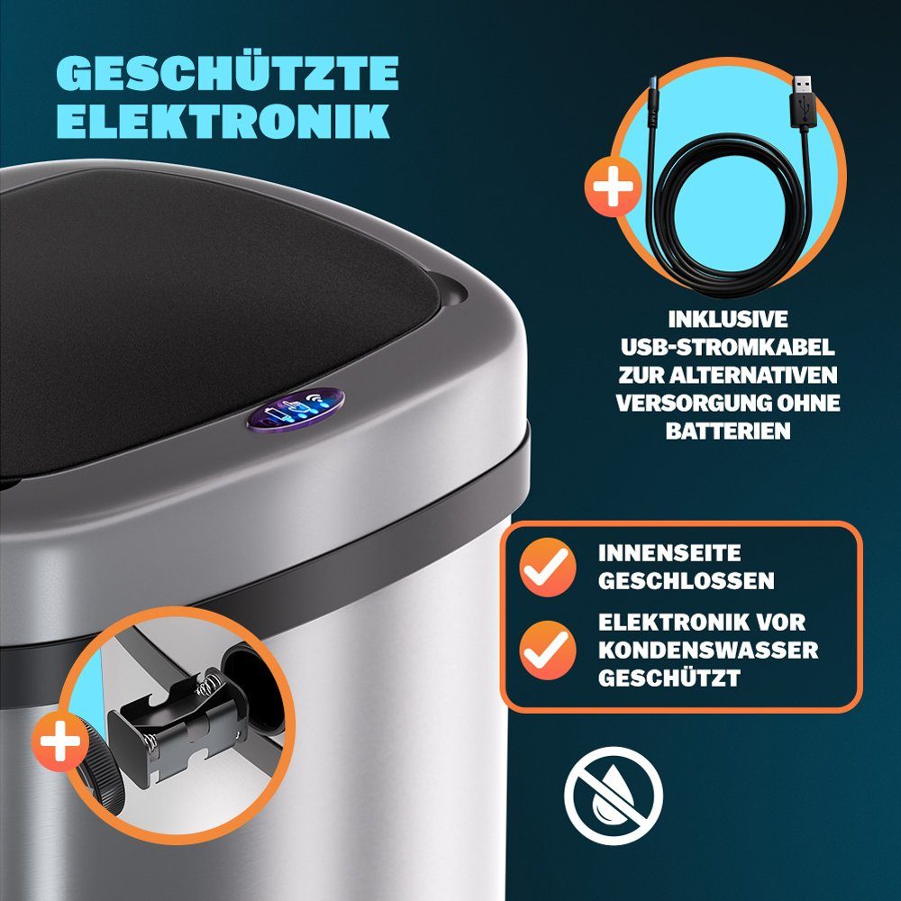 monzana Mülleimer, 58 L Automatik Sensor Mülleimer LED Display Müllbehälter berührungslos
