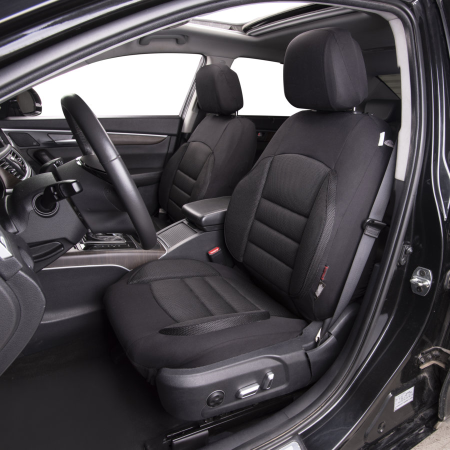 NORAUTO Sitzbezug für 2 Vordersitze, Design NEPTUNE schwarz, mit eingearbeiteten Sitz- und Rückenpolster - ATU