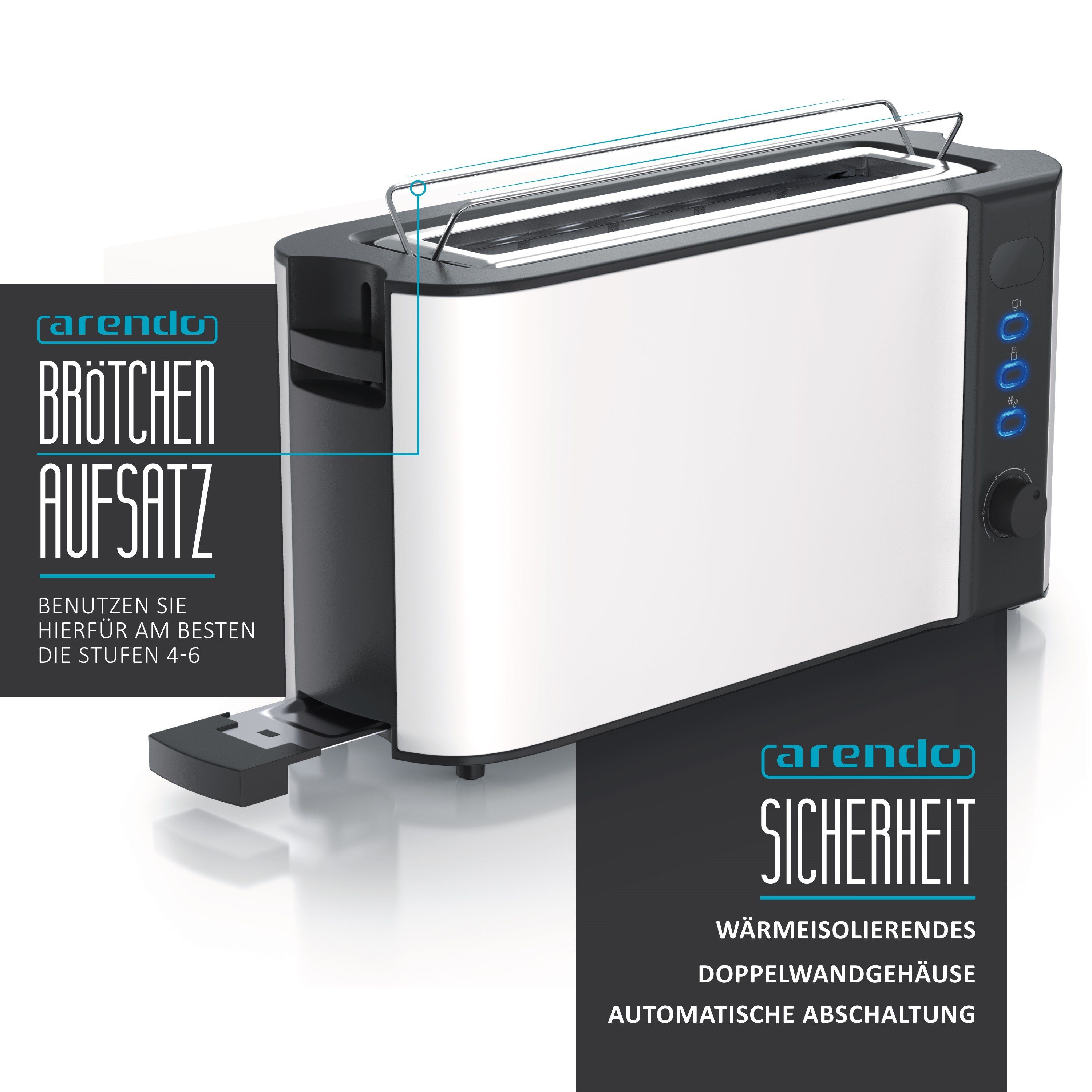 Arendo Frühstücks-Set (2-tlg), Wasserkocher 1,5l & 2-Scheiben Langschlitz Toaster, Edelstahl, Weiß