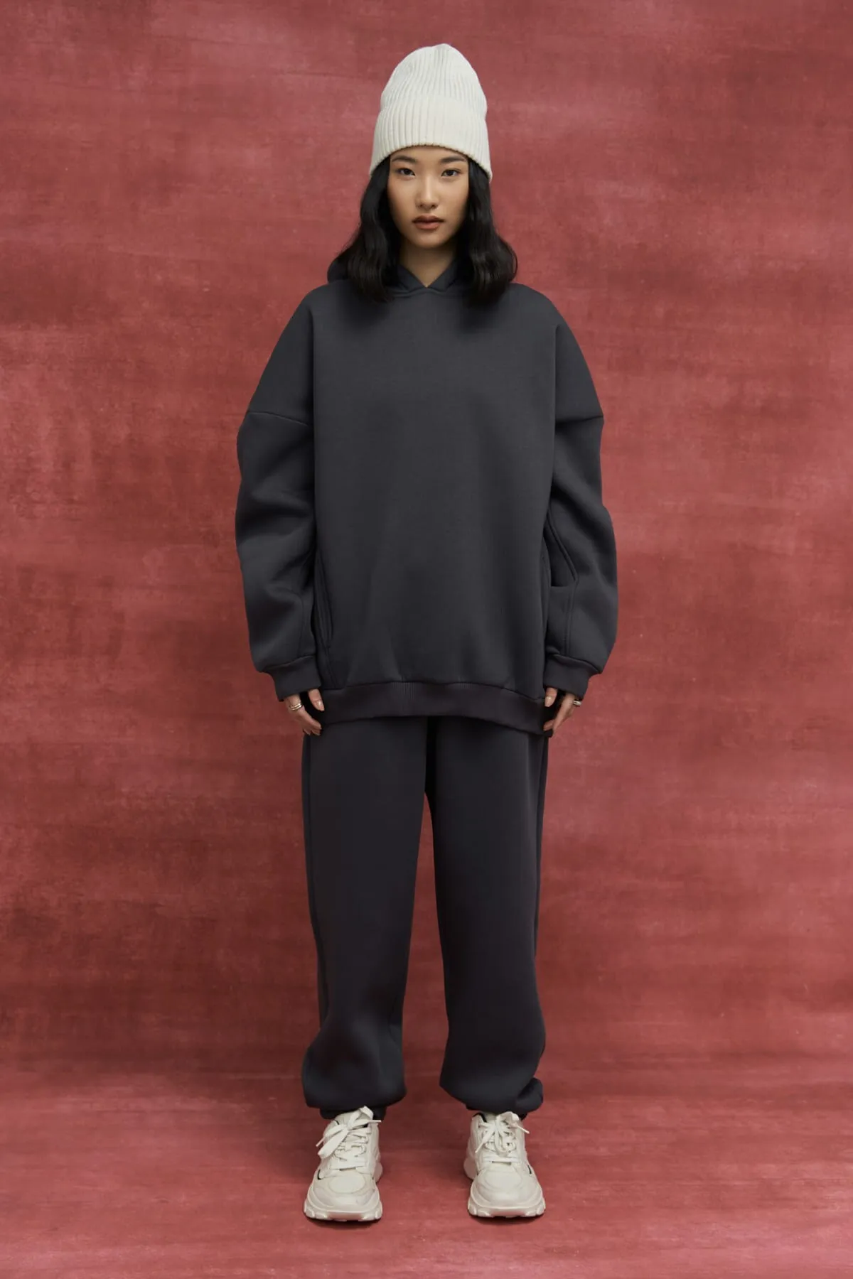 MAİ COLLECTİON  Morgan Anthrazitfarbenes Oversize-Trainingsanzug-Set