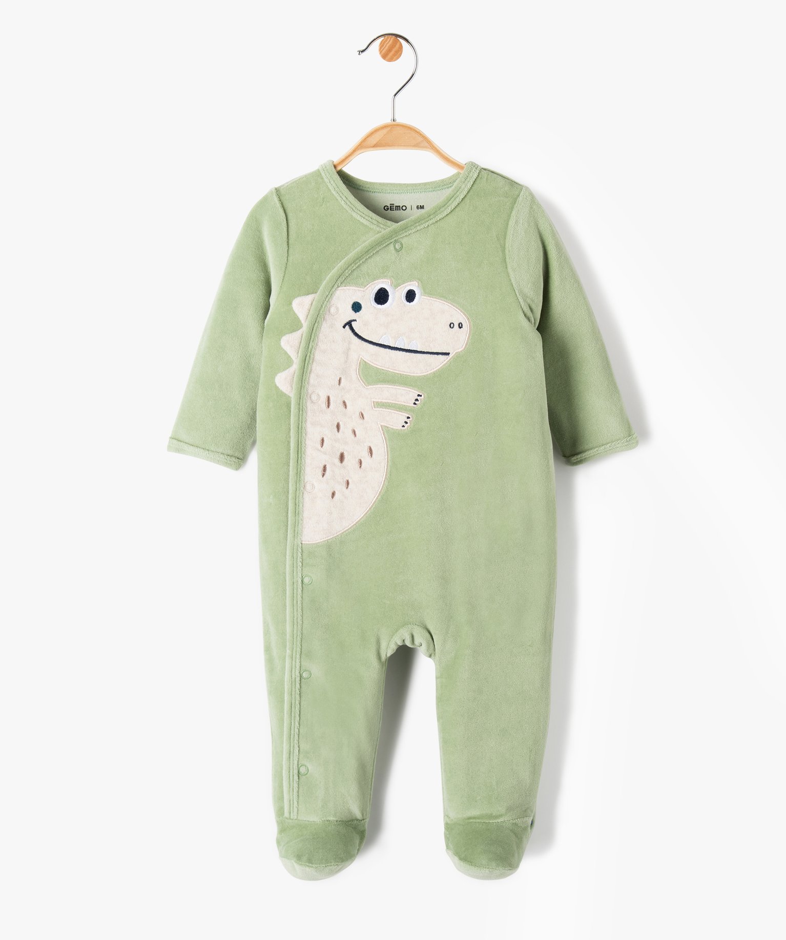 Pyjama bébé en velours imprimé dinosaure à fermeture ven... vert | GEMO