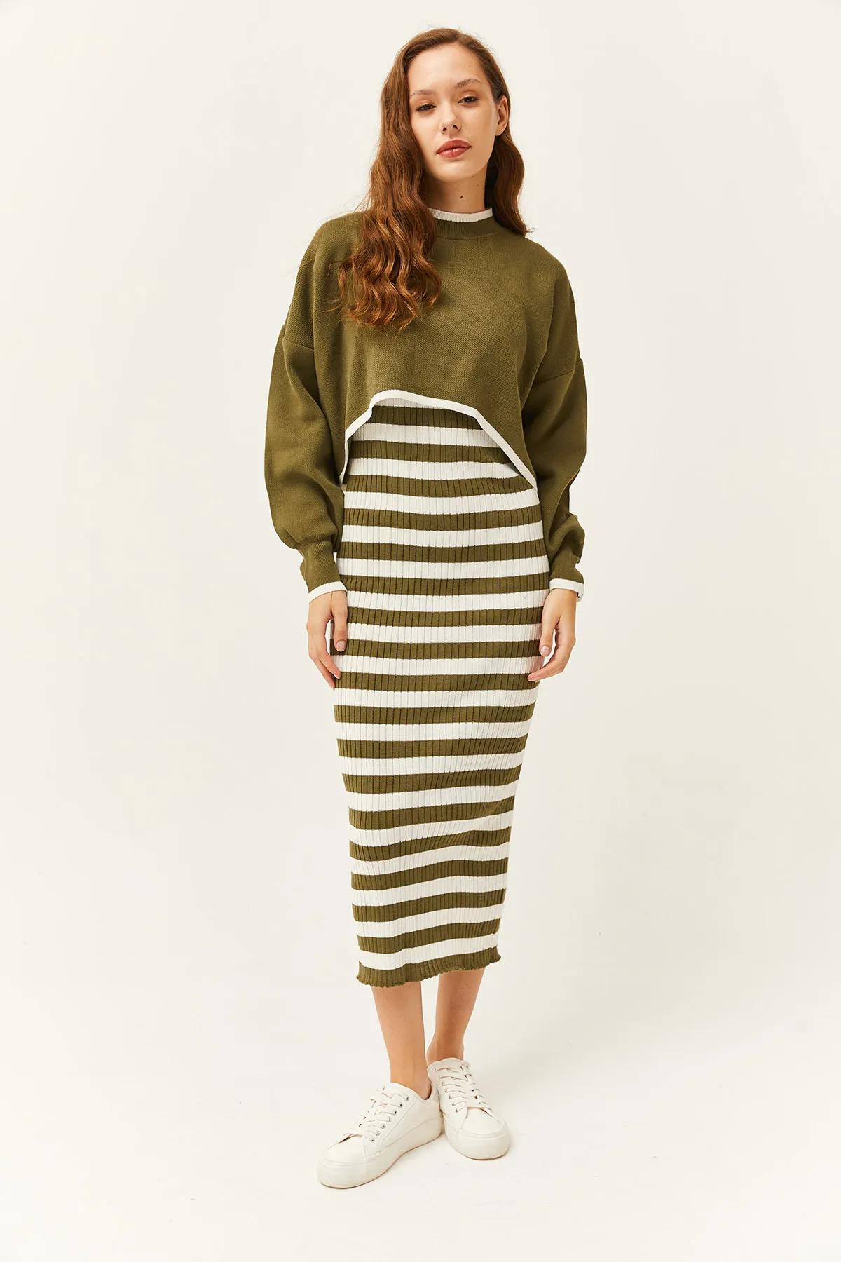 Olalook  Damen-Khaki-Oberteil, Pullover, Unterkleid, Strickanzug, TKM-19000237
