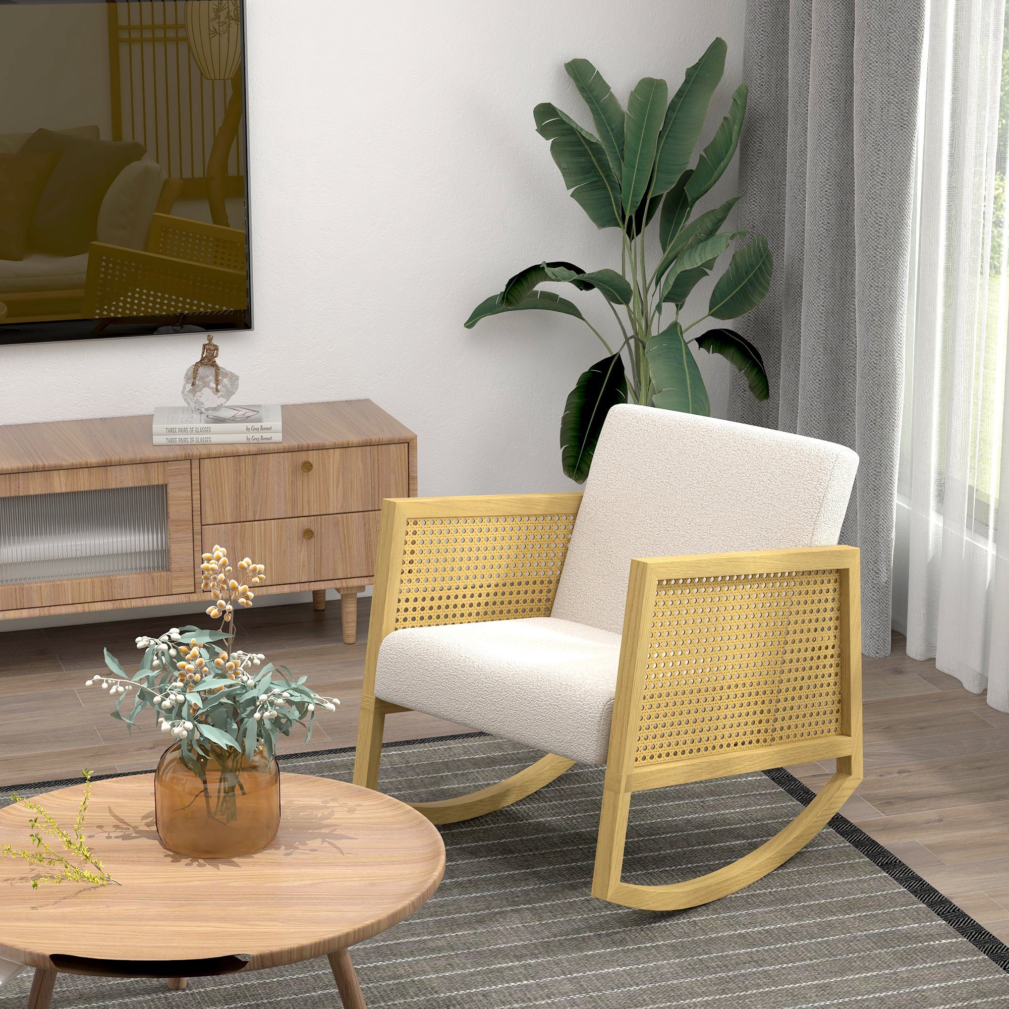 HOMCOM Schaukelstuhl Relaxsessel mit weicher Polsterung (Schwingsessel, 1 St), mit Kaschmir-Optik, Hellgrau