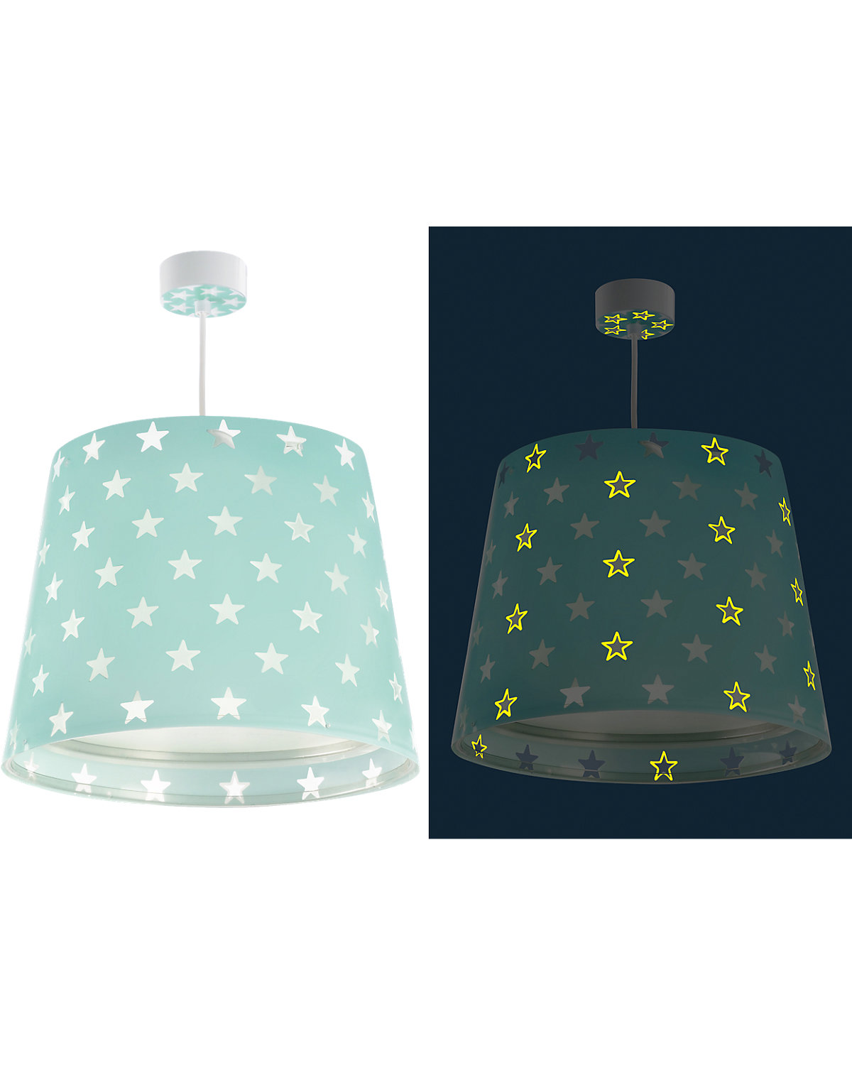Hängelampe STARS, Glow in the dark, türkis
