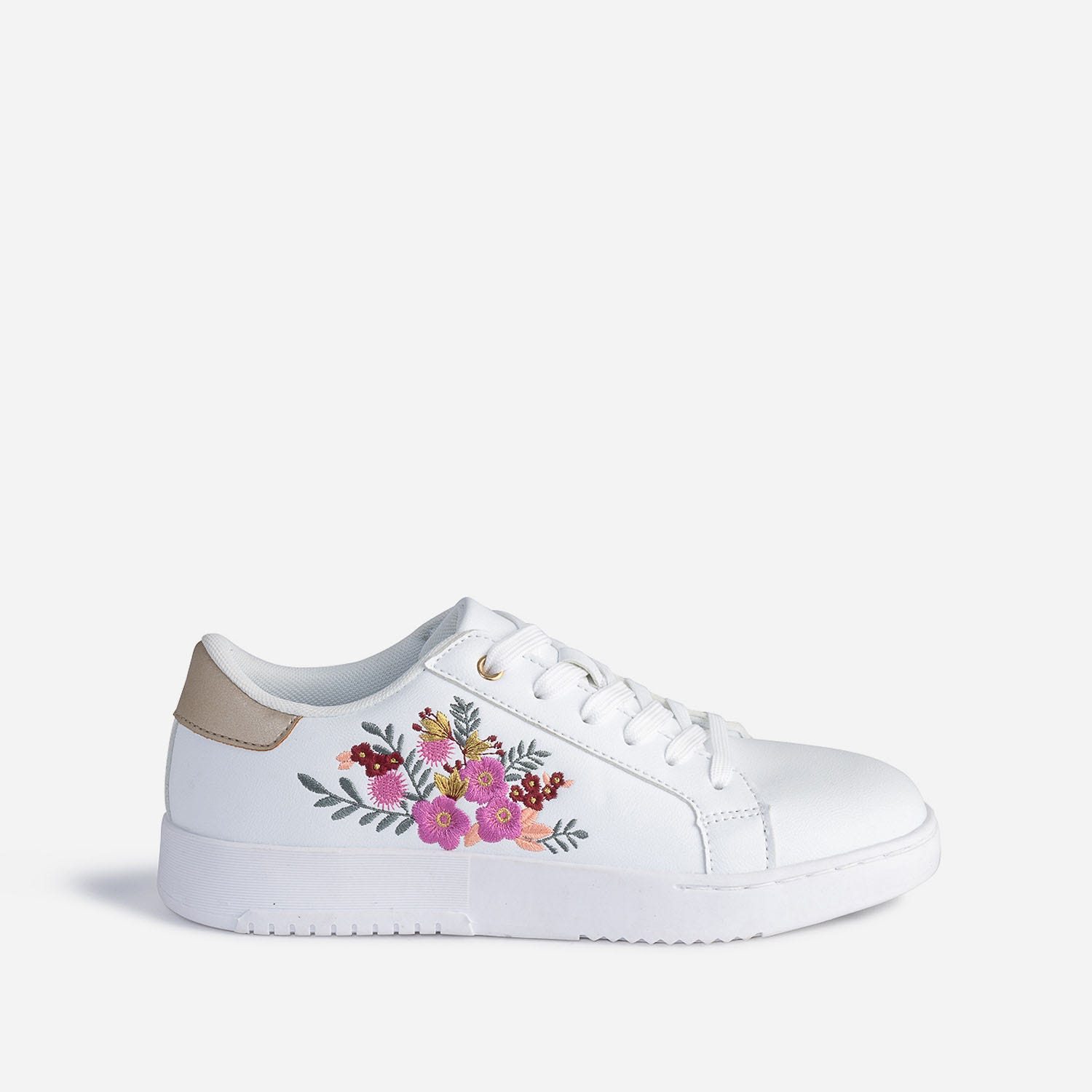 Tennis TEXTO blanche brodée fleurs roses