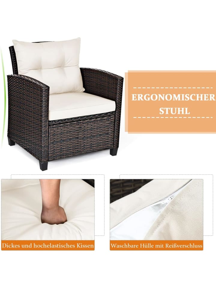 COSTWAY 3-tlg. Polyrattan Lounge Set in Weiß günstig kaufen onesize