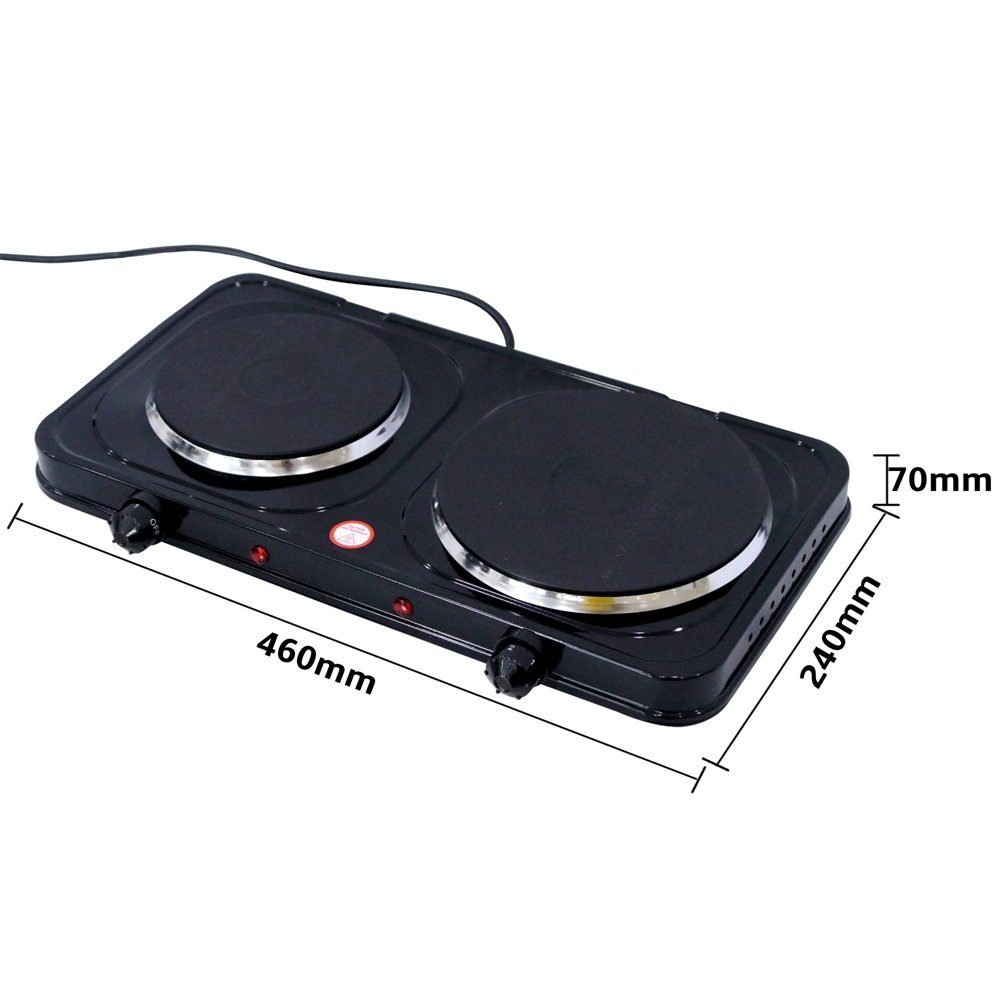 Mucola Doppelkochplatte Doppel-Kochplatte Camping Kochfeld 2500 Watt Doppel Herdplatte, Flamme 5-fach stufenlos regulierbar durch Drehknopf