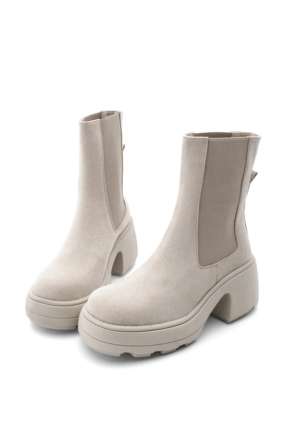 Marjin  Damen-Tagesstiefel, dicke Sohle, elastische Seitenbänder, Pola-Beige-Wildleder