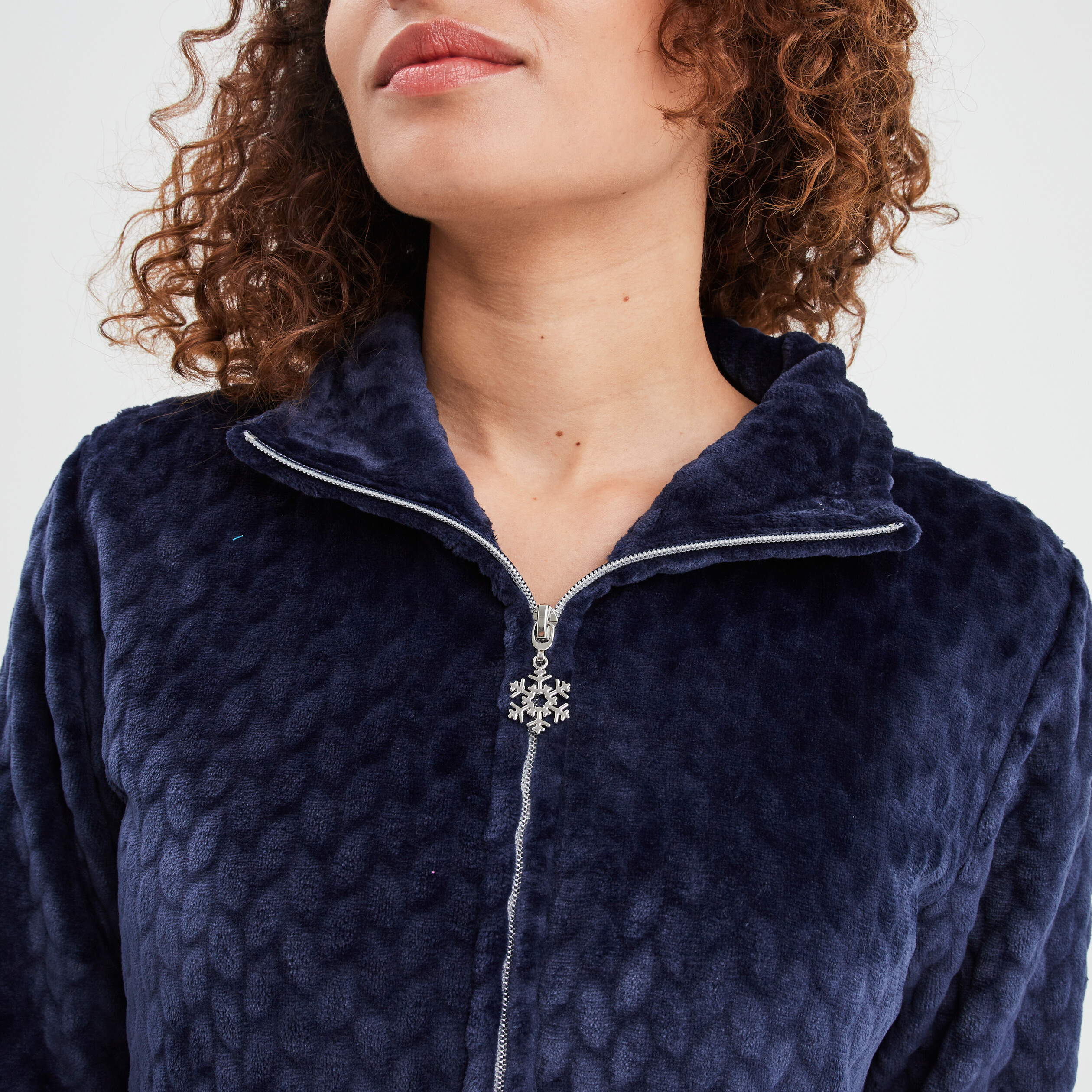 Veste pyjama pilou zippée col montant bleu marine femme | La Halle