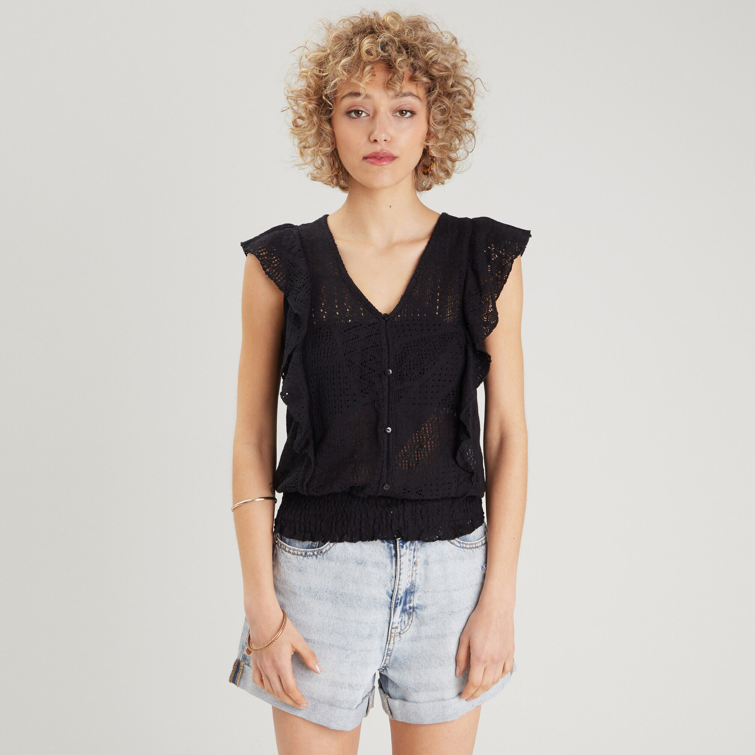Blouse manches courtes noir femme | Cache Cache