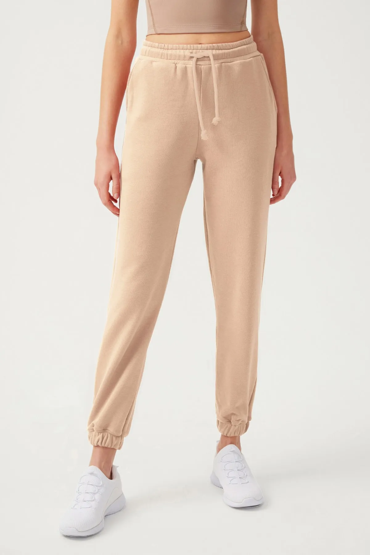 LOS OJOS  Beige elastische Jogger-Jogginghose mit Kordelzug für Damen