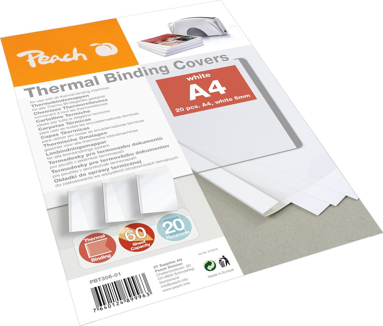 Peach Thermobindemappe weiss für 60 Blätter A4, 20 Stk