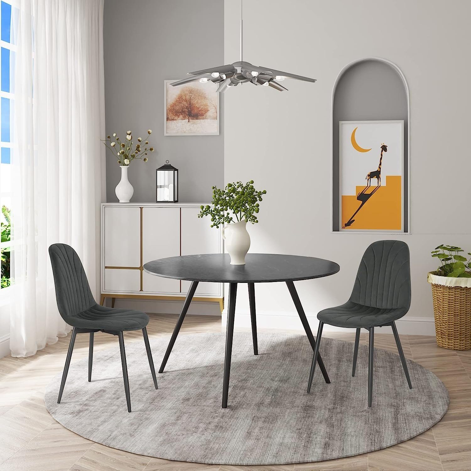 EUGAD Esszimmerstuhl (Set, 2 St), ergonomischer Polsterstuhl mit Samtbezug