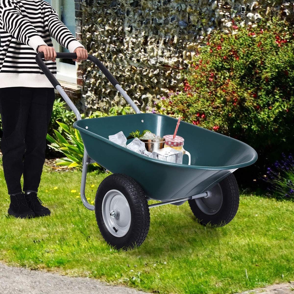 KOMFOTTEU Schubkarre, mit Metall Felge & PP Wanne & Softgrip-Griffe