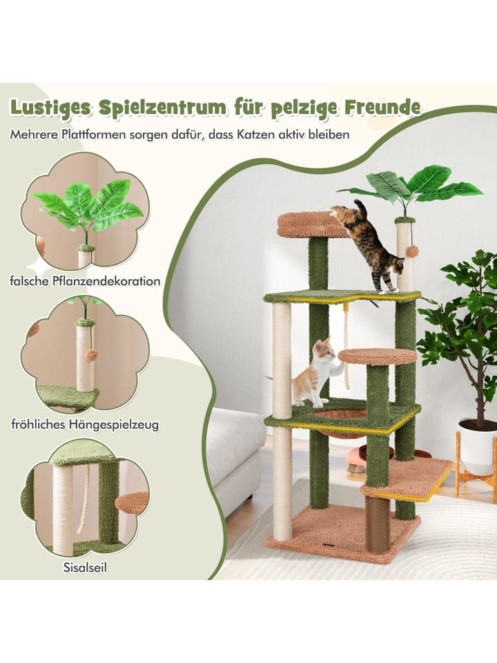 COSTWAY 152cm Kratzbaum mit Kunstpflanze in Grün günstig kaufen onesize