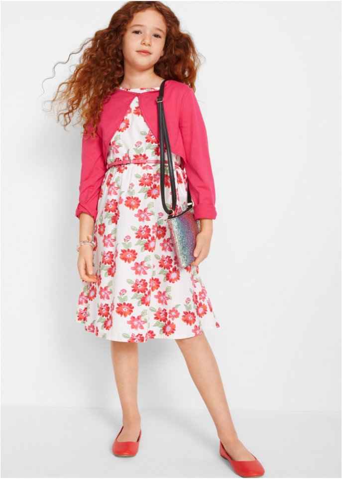 Mädchen Kleid + Gürtel + Bolero (3-tlg. Set)