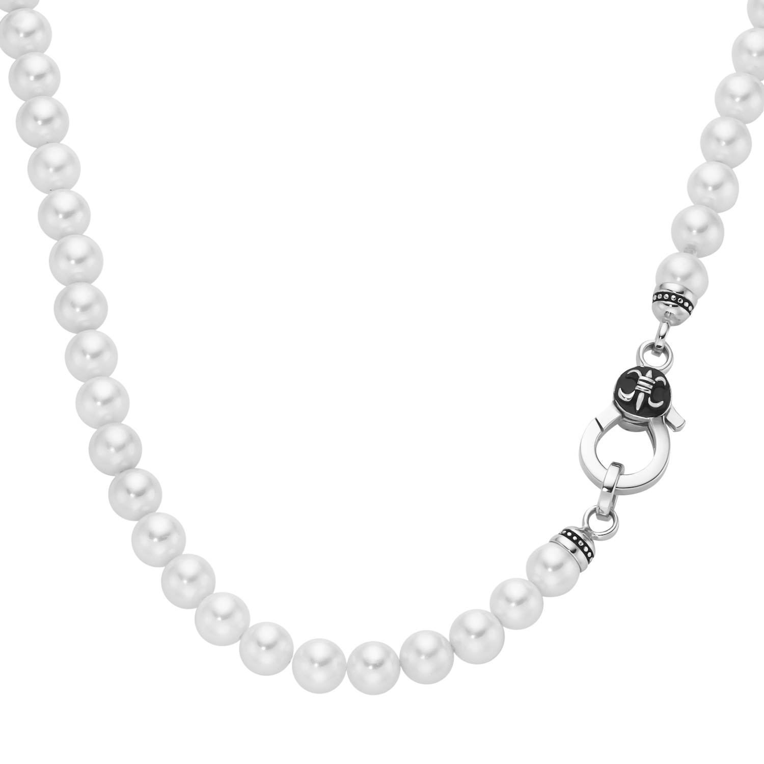 Kette mit weißen Muschelkern-Perlen. Silber 925