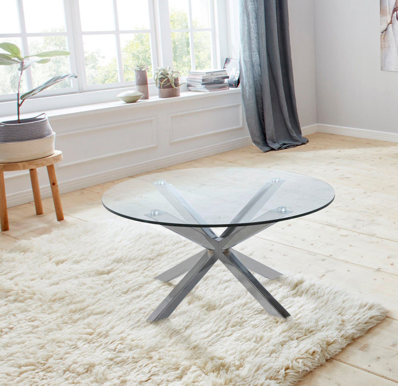 ACTONA GROUP Couchtisch Hanna, mit Glastischplatte aus klarem Glas und Chrom Gestell