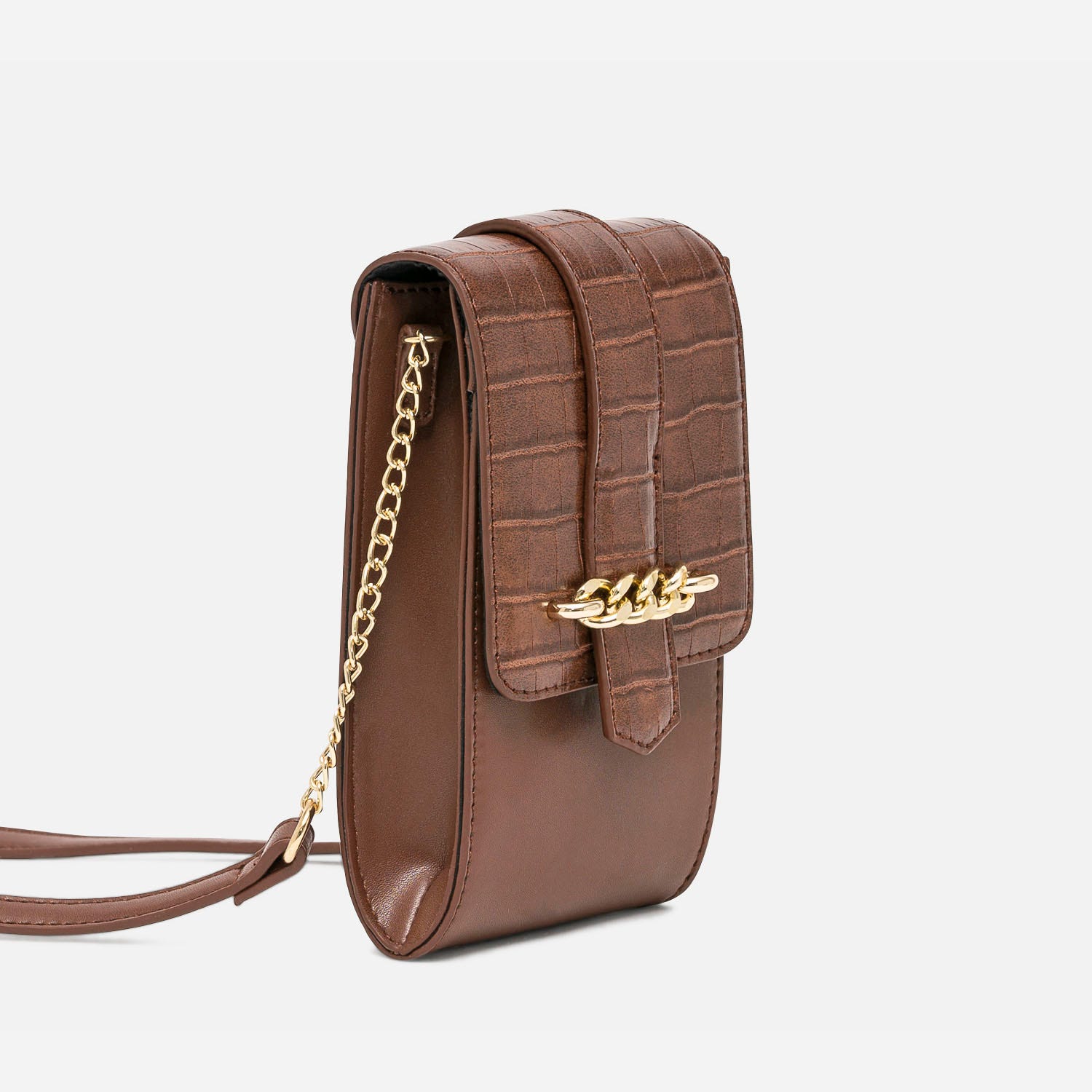 Pochette à téléphone cognac avec embossage