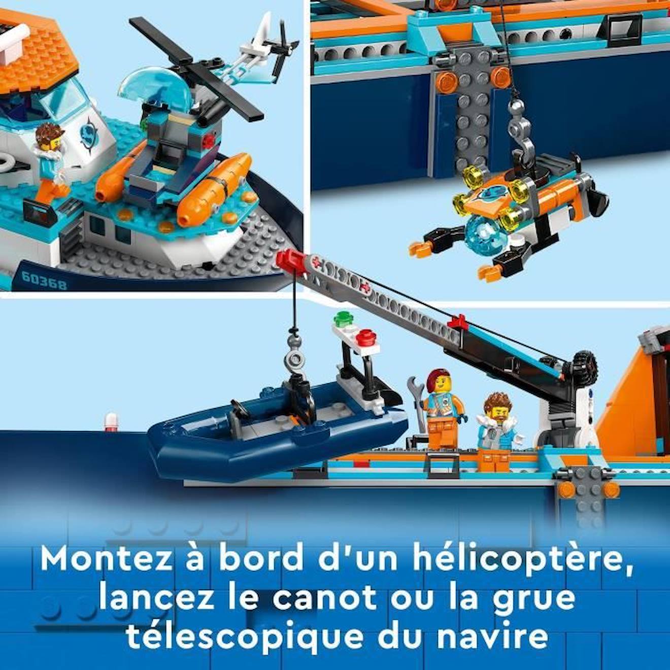 LEGO® City 60368 Le Navire d’Exploration Arctique, Jouet de Grand Bateau Flottant, Cadeau Enfants bleu