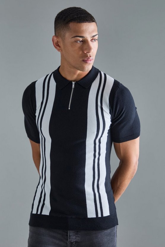 Kurzärmliges Muscle-Fit Poloshirt mit Streifen