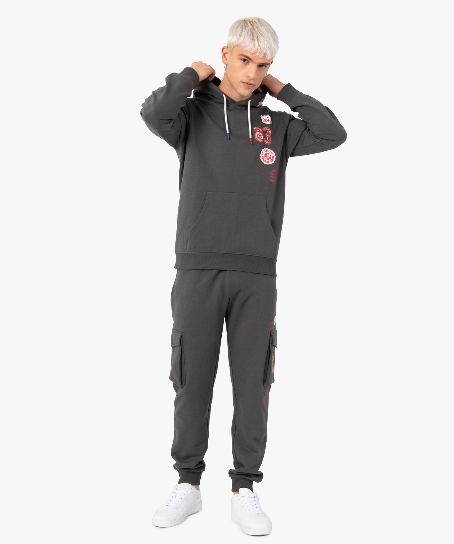 Sweat homme à capuche avec inscriptions – Camps United gris | GEMO