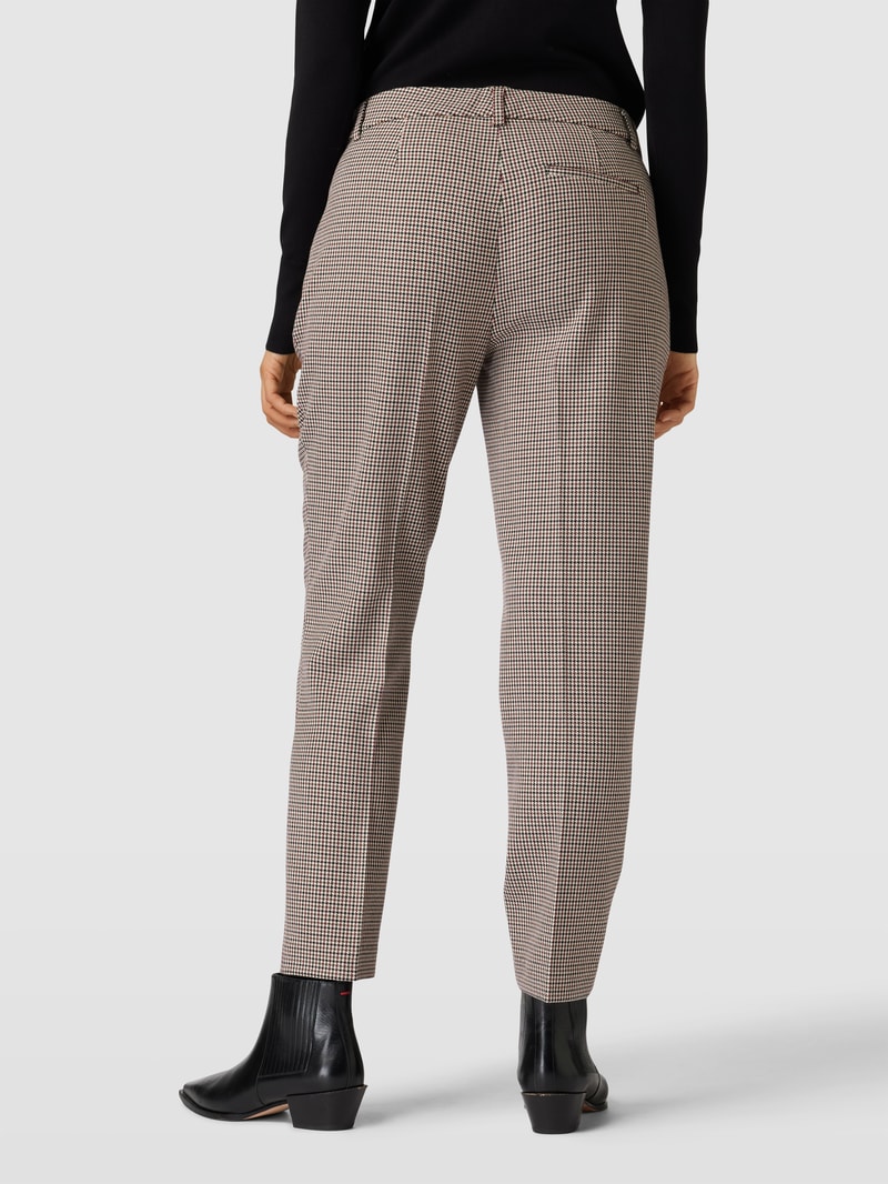 Bundfaltenhose mit Gitterkaro in camel