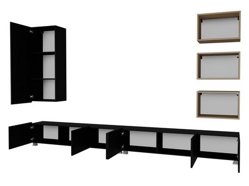 Mirjan24 Wohnwand Calabrini XXXVI, (6er-Set, 2x TV-Lowboard, Hängeschrank, 3x Wandregal), ohne Griffe