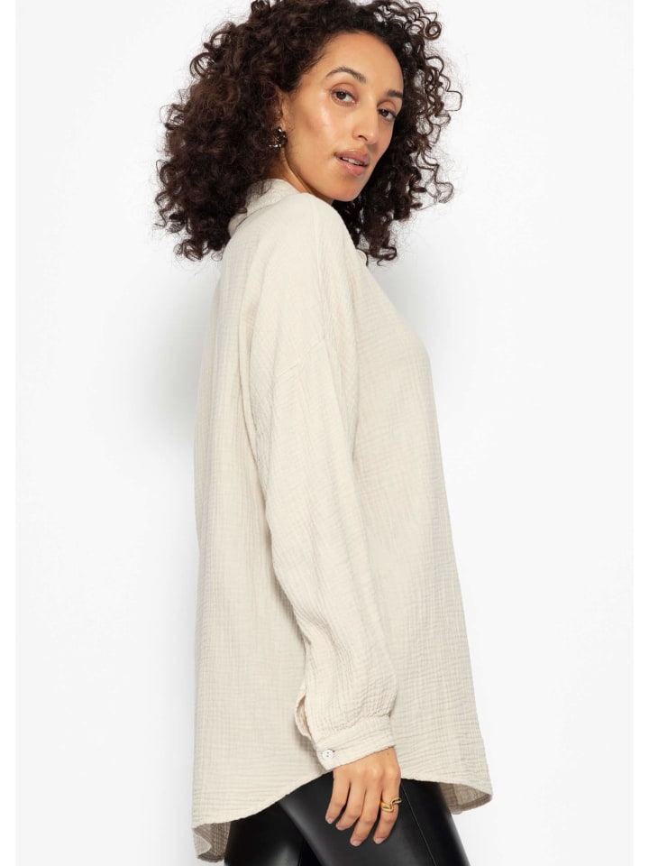 SASSYCLASSY Musselin Bluse im Regular Fit in Beige günstig kaufen