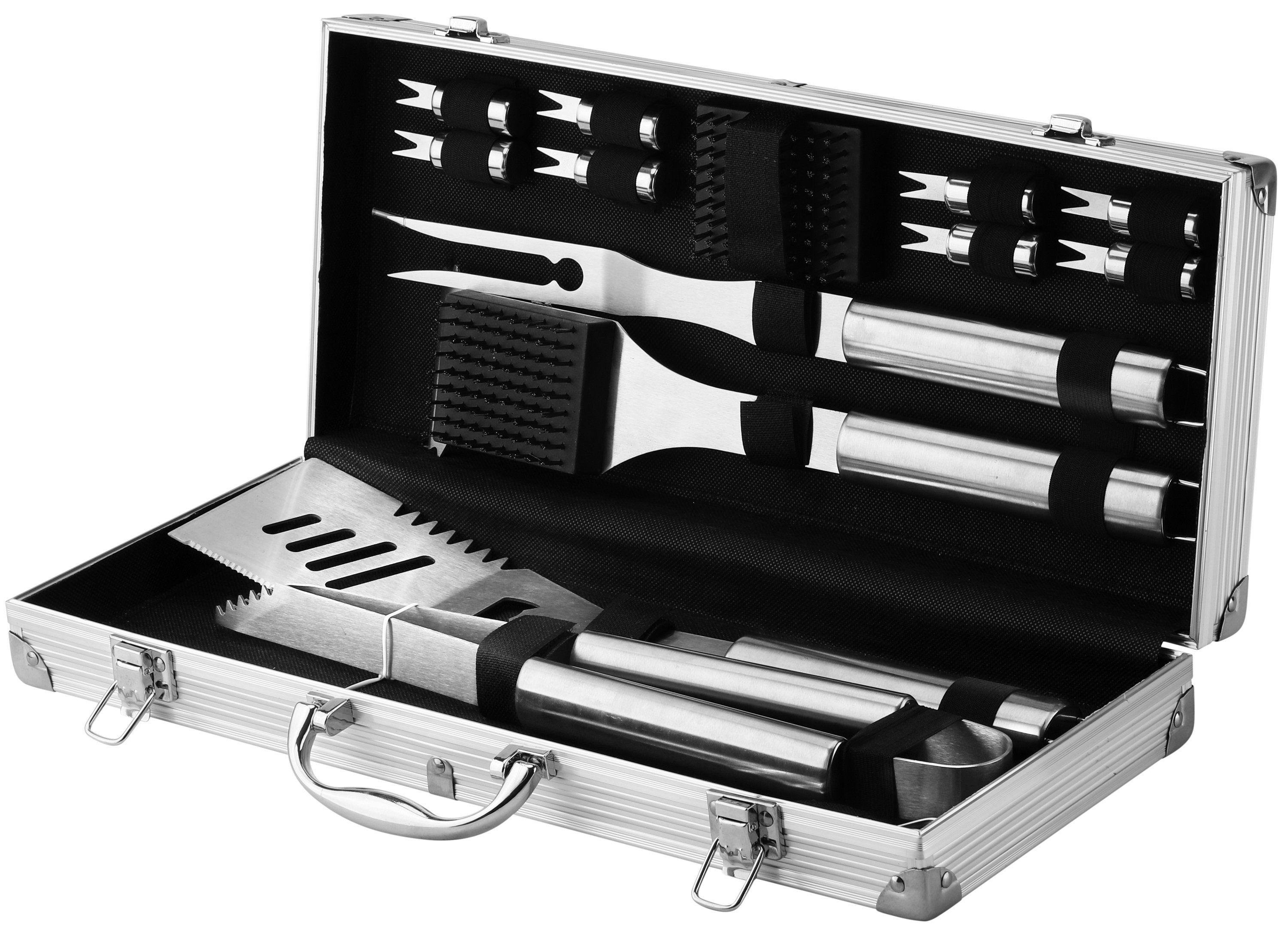 echos Grillbesteck-Set Eco-8090, (Set, 18 tlg., 18-teiliges Grillbesteck Set, Stabiler Alukoffer zur Aufbewahrung und zum Transport), 18-teiliges Grillbesteck Set, hochwertiges Edelstahl, Stabiler Alukoffer, Geschenkset