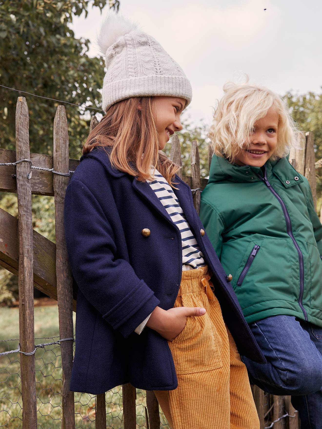 Manteau officier en drap de laine fille marine
