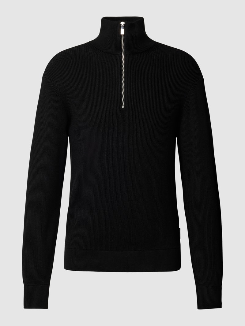 Strickpullover mit Troyer-Kragen in schwarz