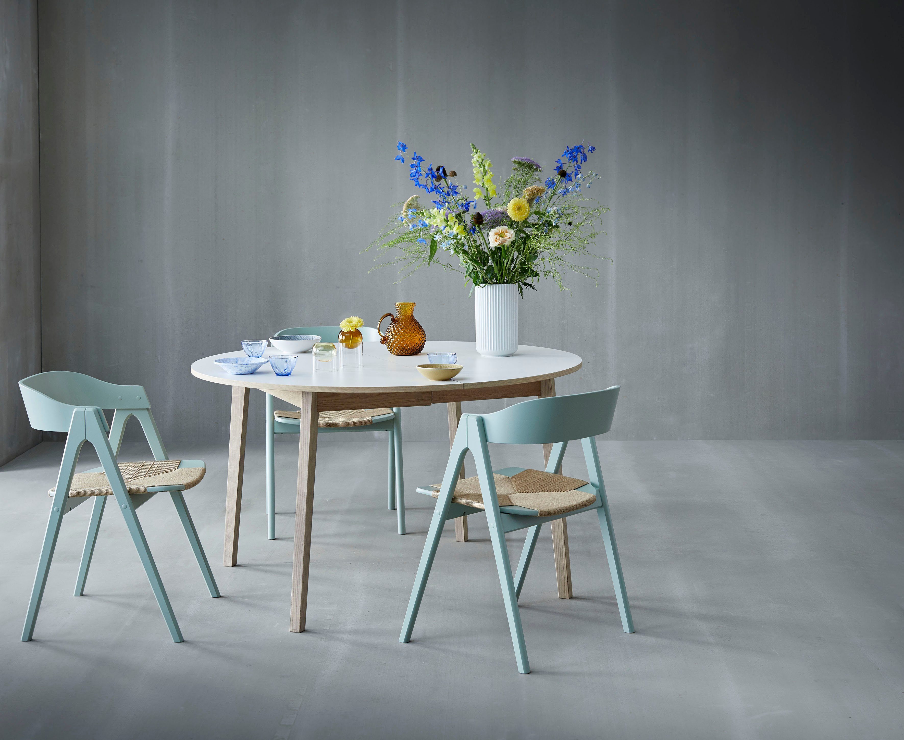 Hammel Furniture Esstisch Basic by Hammel Single, Ø130/228 cm, Gestell aus Massivholz, inklusive 2 Einlegeplatten