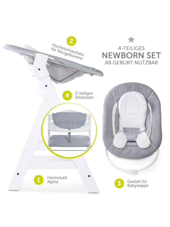 Hauck Alpha Plus White Newborn Set - 4-tlg. Hochstuhl   in weiss,grau günstig kaufen onesize