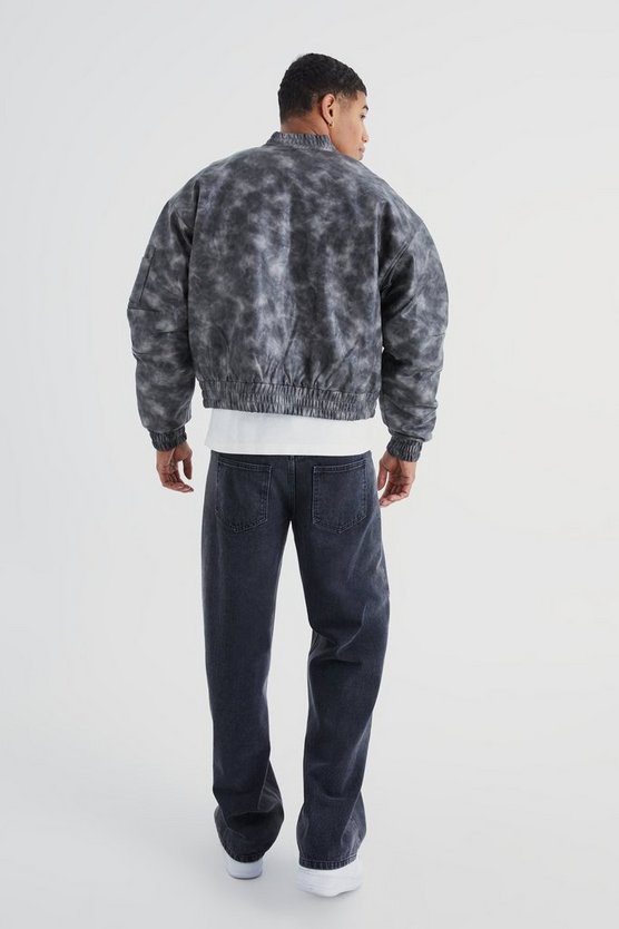 Kastige gepolsterte PU-Bomberjacke mit Naht-Detail