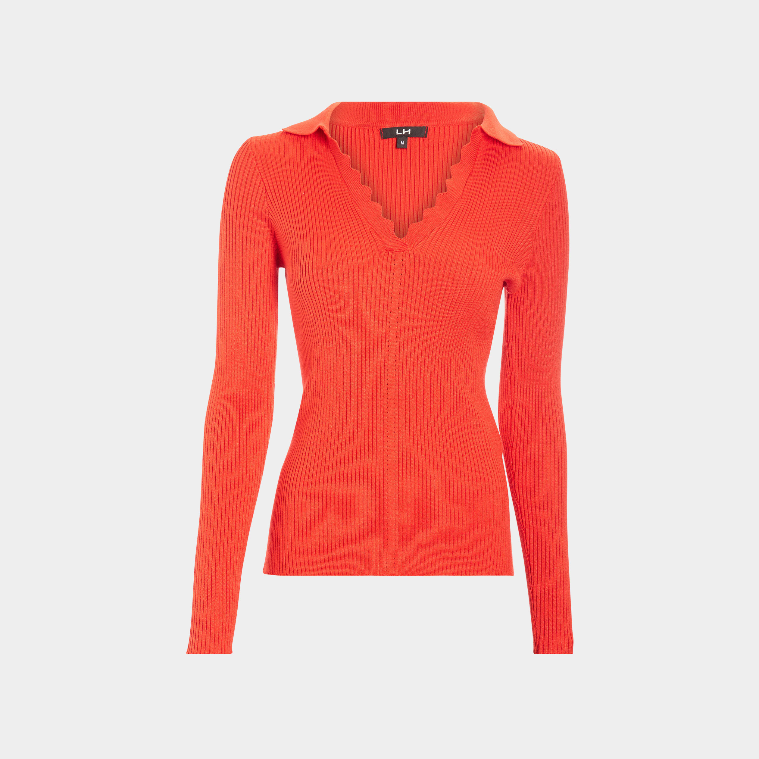 Pull manches longues col polo orange corail femme | La Halle