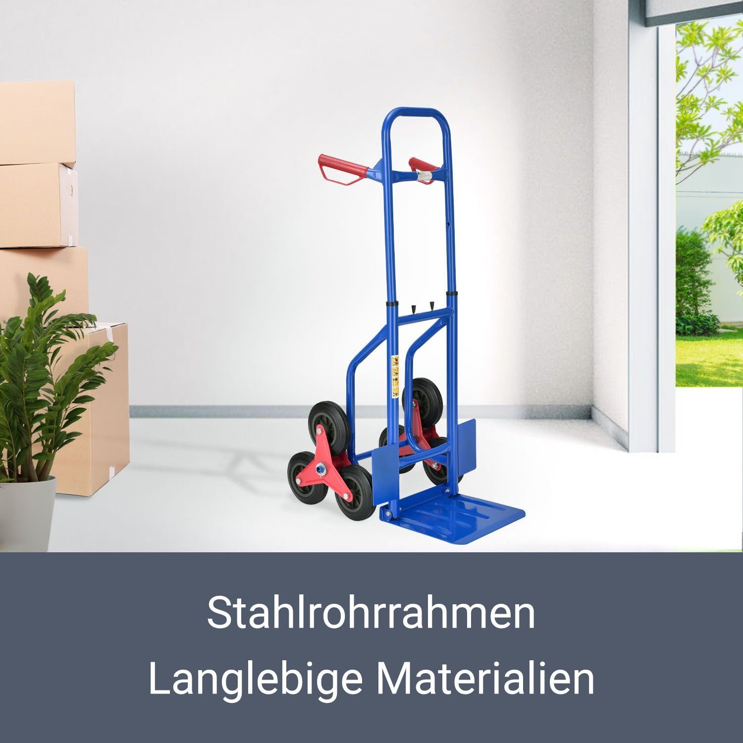 Juskys Treppensackkarre Treppensackkarre, klappbar Treppensteiger, Hartgummireifen, Stahlrahmen, bis 100 kg
