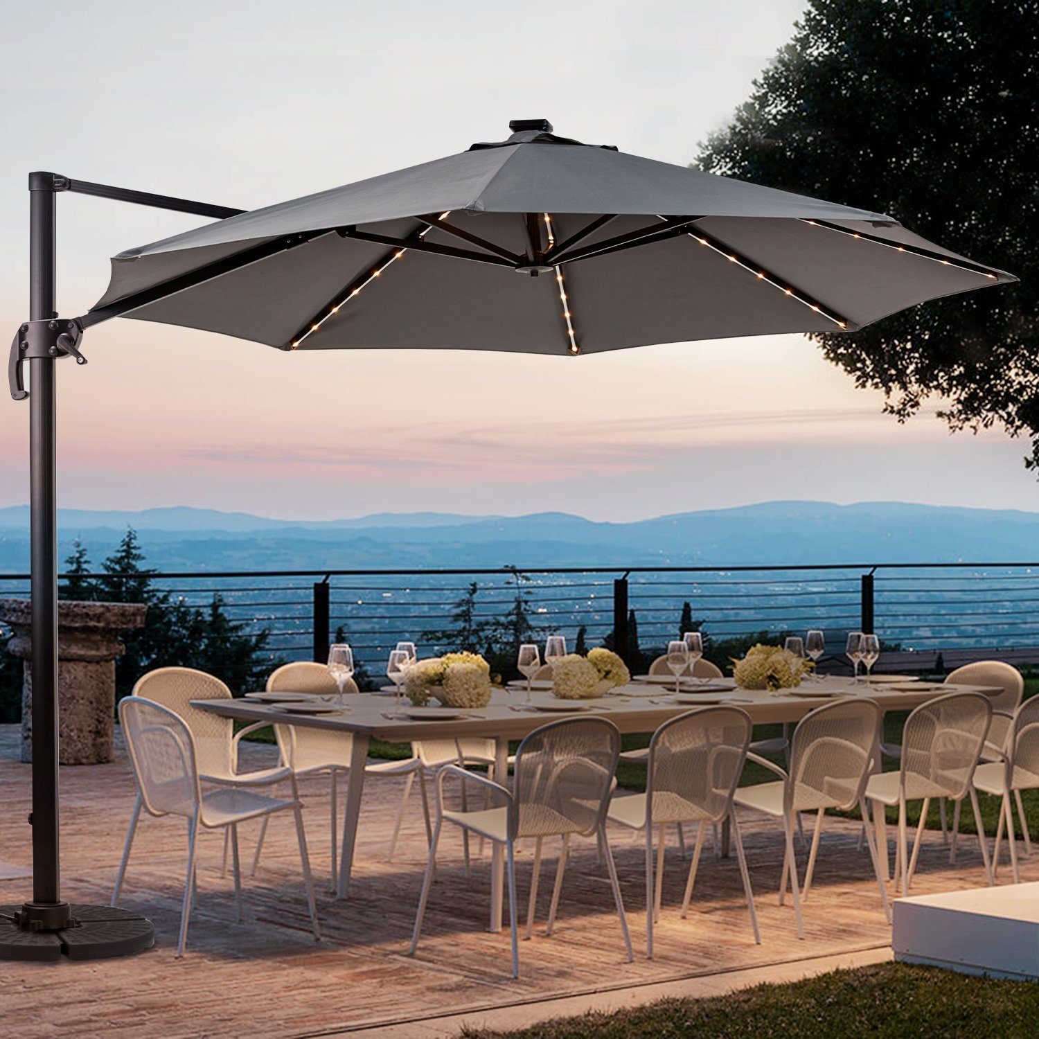 EROMMY Sonnenschirm Terrassenschirm für Garten und Balkon, LED-Leuchten, LxB: 300,00x300,00 cm, 360°drehbar, 5-fach verstellbar, ohne Schirmstander