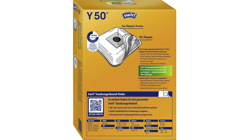Swirl® Y 50 Staubsaugerbeutel EcoPor®