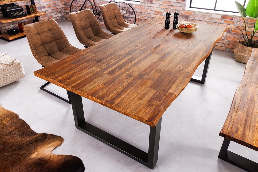 riess-ambiente Baumkantentisch GENESIS 180cm natur / grau (Einzelartikel, 1-St), Massivholz · Metall · Kufen-Gestell· 3,5cm Platte · Akazie · geölt