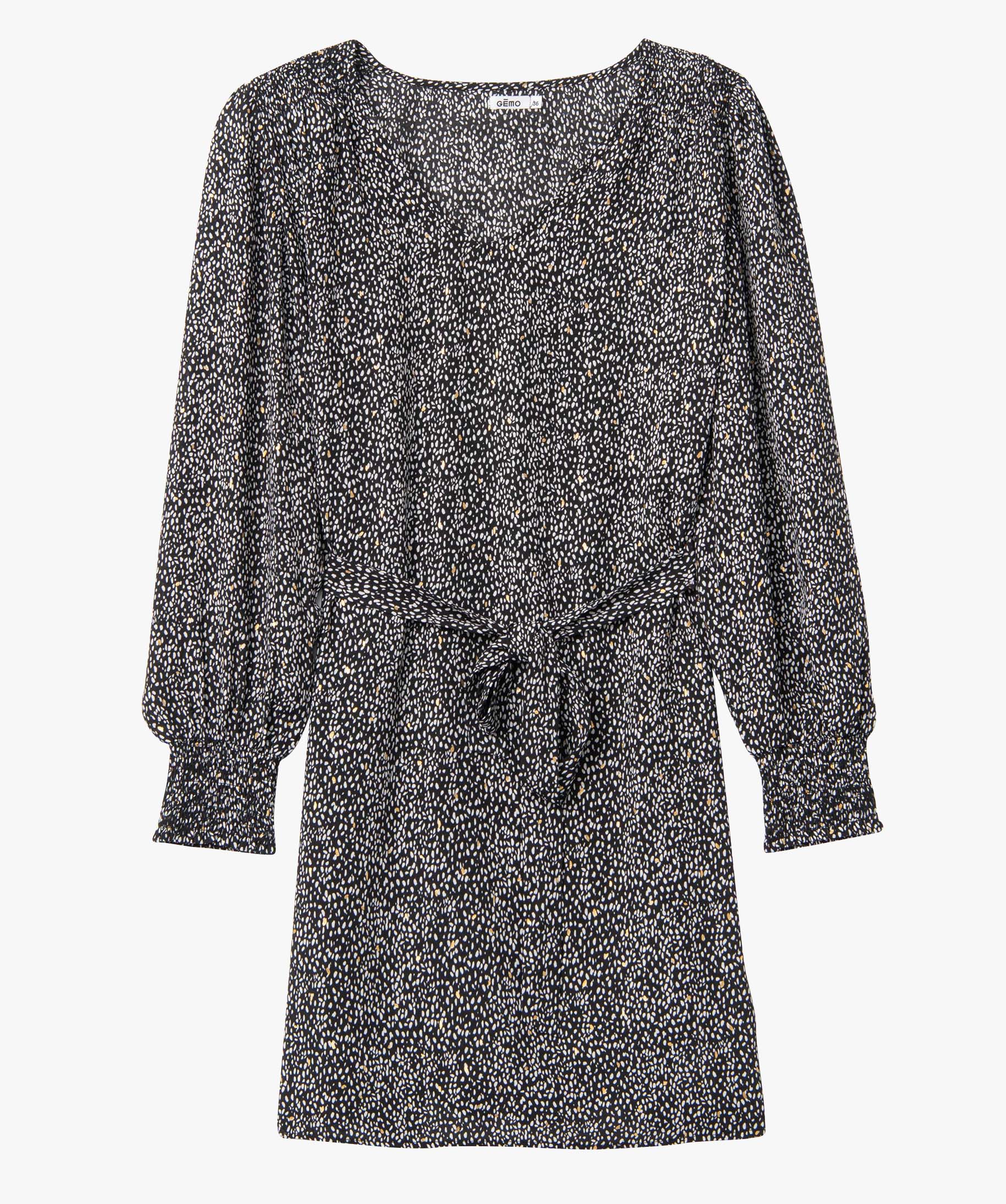 Robe femme imprimée à manches longues avec ceinture imprime | GEMO