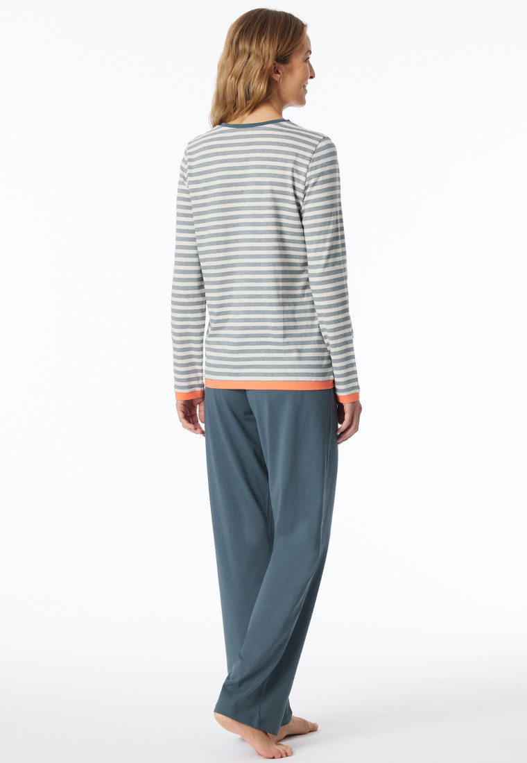 Schlafanzug lang Ringel jeansblau - Casual Essentials