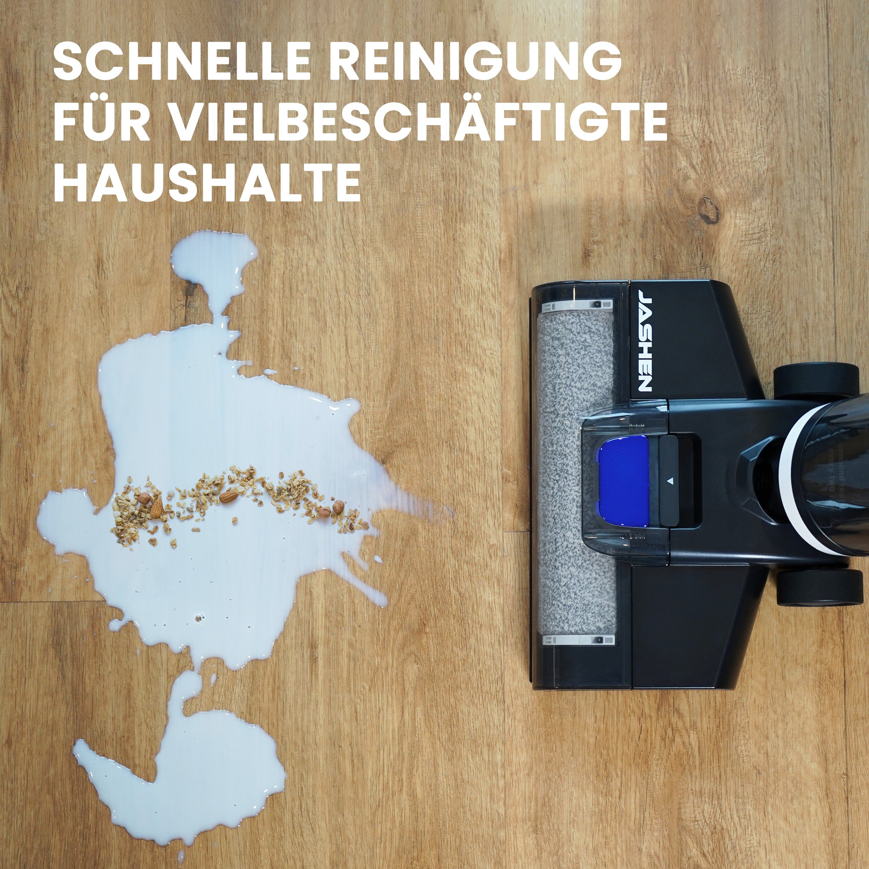 JASHEN Nass-Trocken-Akkusauger F12, 220,00 W, beutellos, getrennte Frisch- und Schmutzwassertanks, für alle Hartböden, automatische Selbstreinigung der Putzrolle