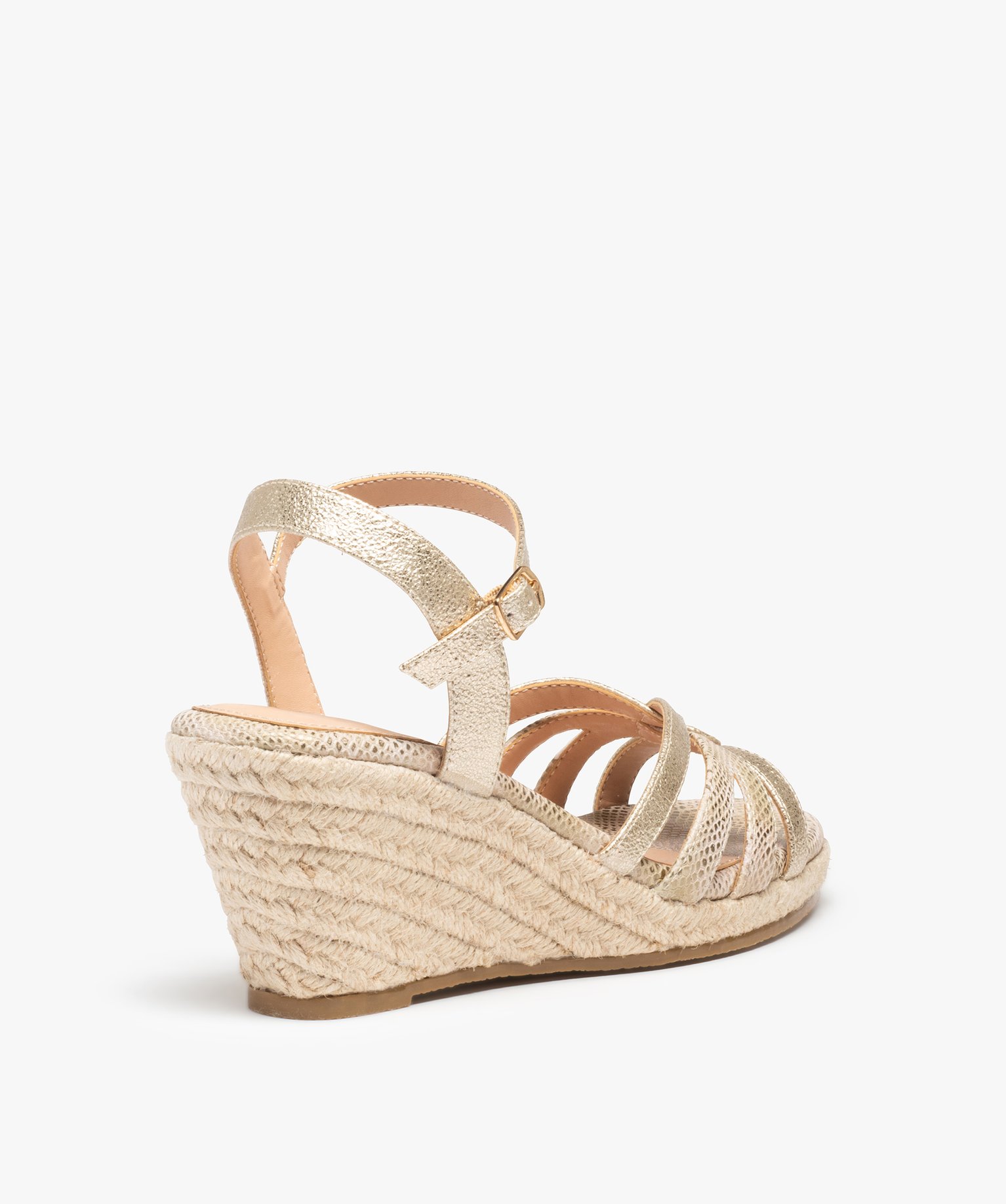 Sandales femme compensées à fines brides métallisées or | GEMO