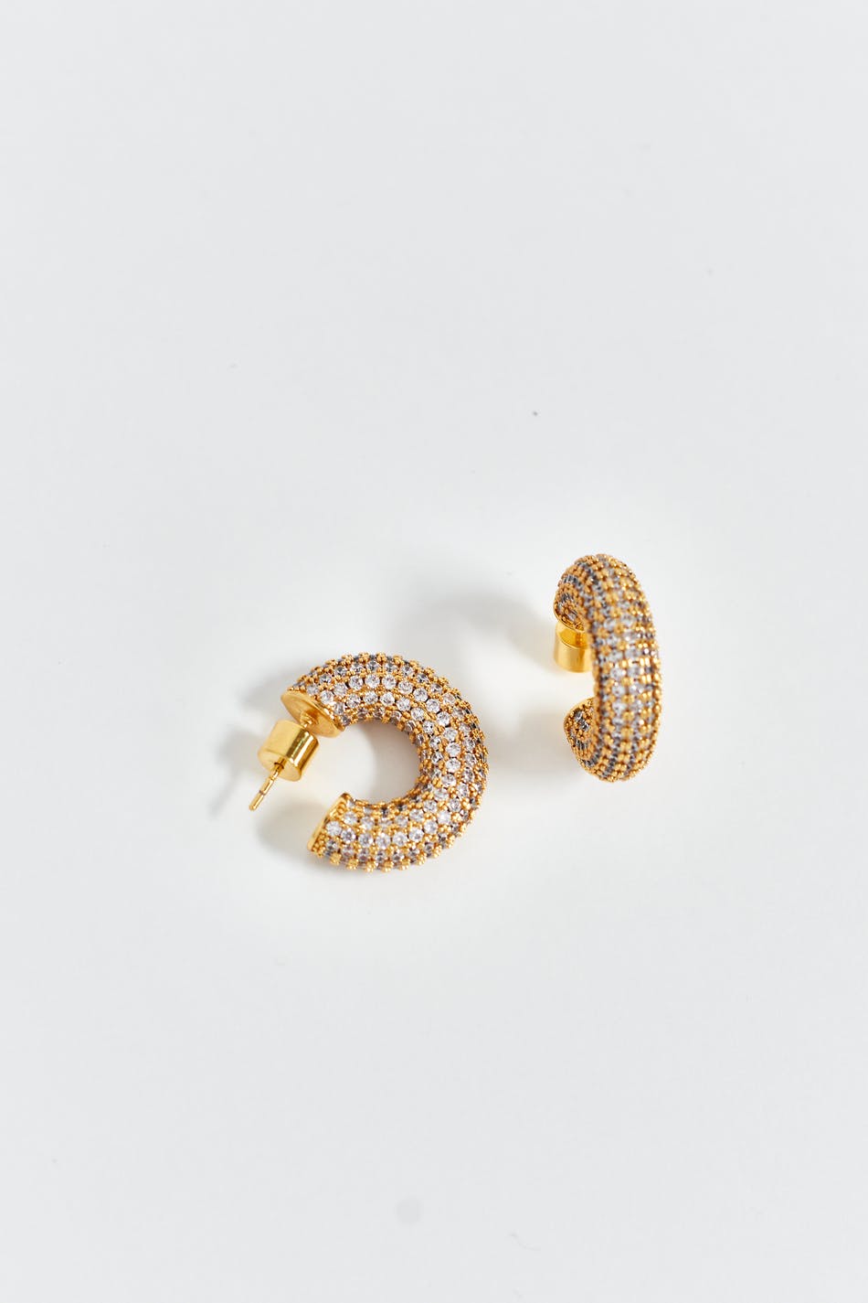 Pave gold hoops earrings