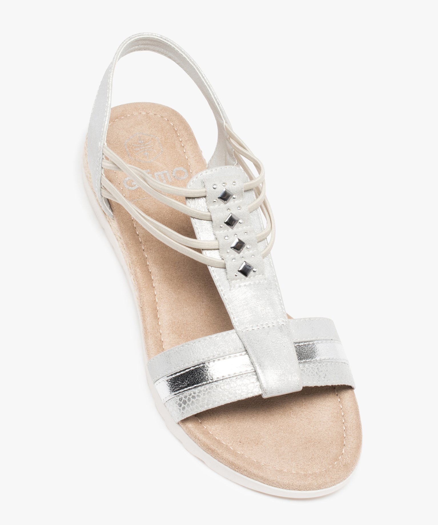 Sandales femme plates à brides élastiquées argent | GEMO