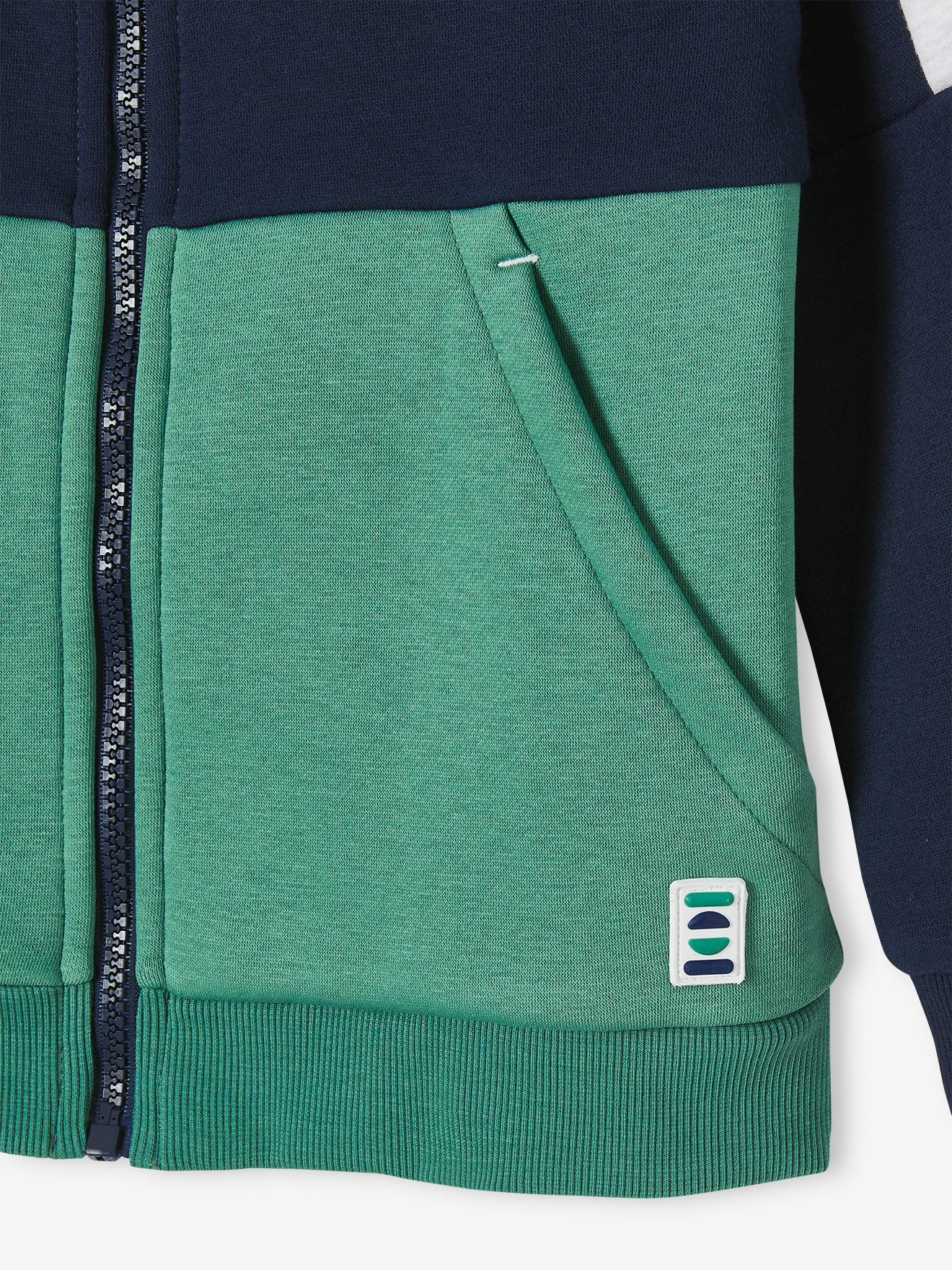 Sweat zippé à capuche effet colorblock sport garçon vert