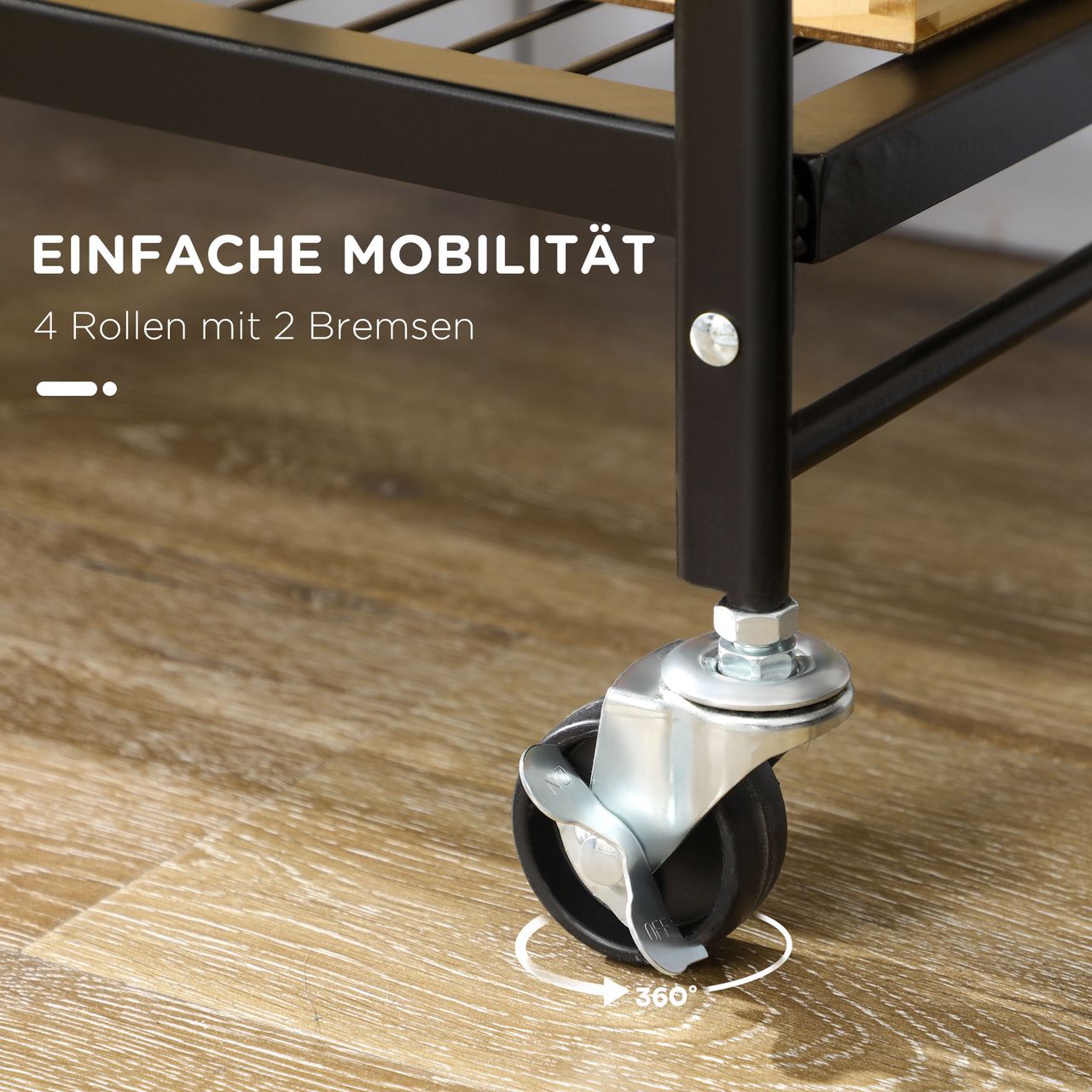 HOMCOM Rollwagen Klappbarer Küchenwagen, Servierwagen mit 3 Ebenen, Griff, Stahl