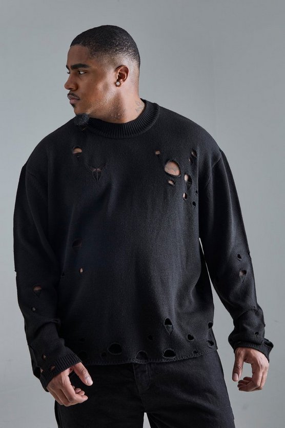 Plus zerrissener Oversize Pullover