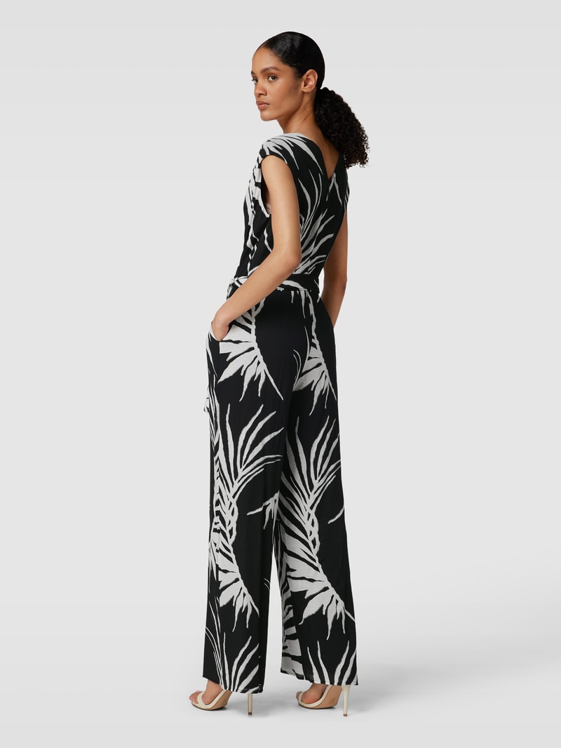 Jumpsuit mit Allover-Muster in Wickel-Optik in schwarz